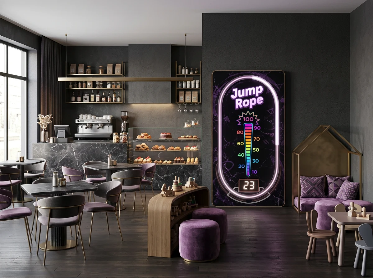 Interactive wall element in a dark wood-panelled bistro