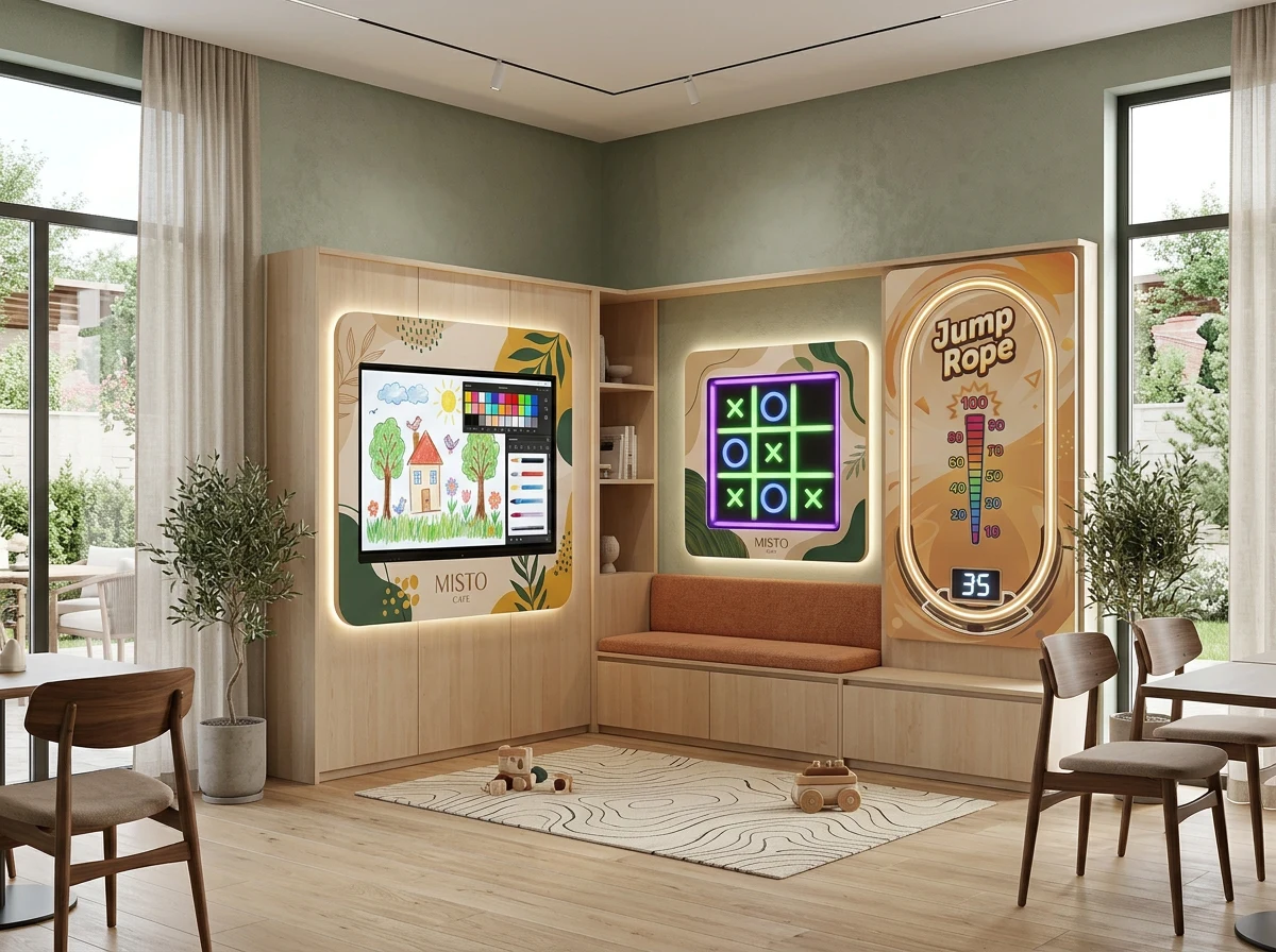 Compact interactive zone in a Scandinavian café