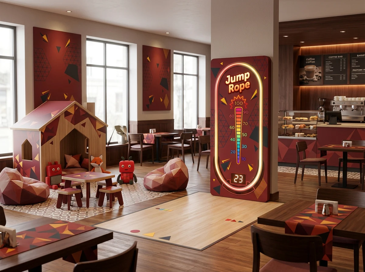 Interactive play unit in a natural-light café