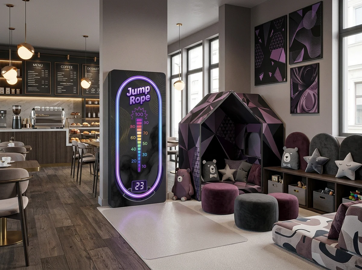 Interactive zone concept in a dark purple-toned venue