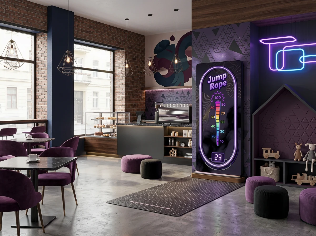 Interactive zone concept in a dark blue-toned interior